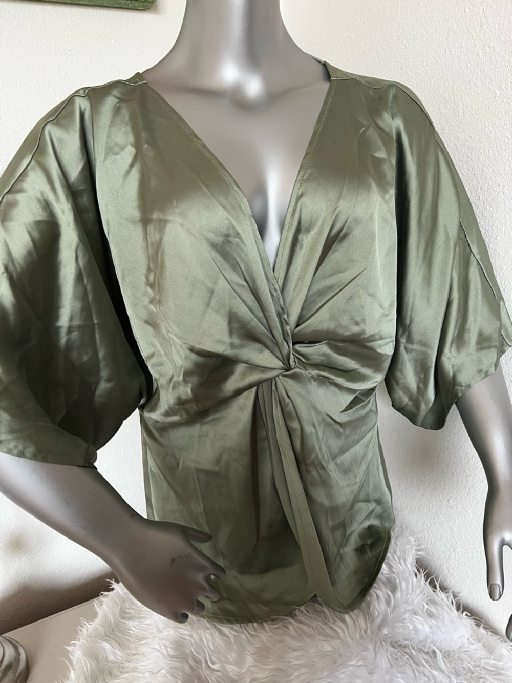 Pleione green knotted wrap top kimono sleeves XL
